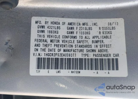 2014 Honda Accord Sport from USA, damaged, VIN 1HGCR2F52EA008377